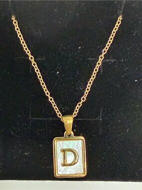 Gold Initial D Pendant Necklace with Mother-of-Pearl Inlay